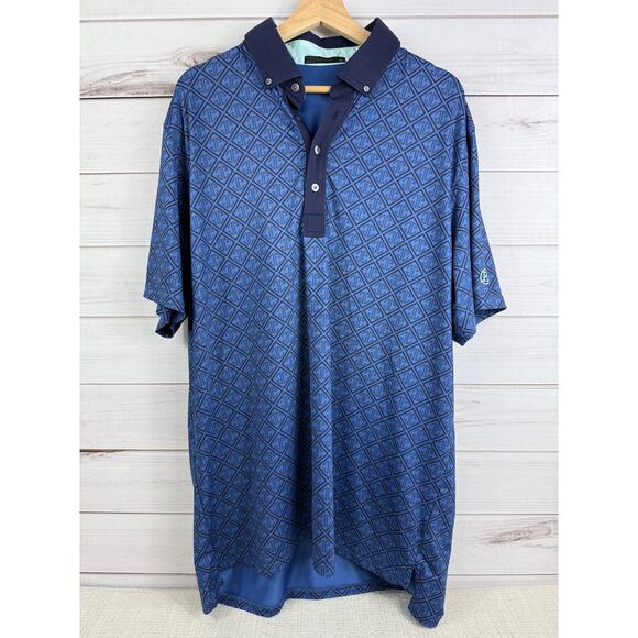 Greyson‎ Golf Polo Shirt West Flag Mongoose Blue Geometric Print Mens XL - Picture 1 of 7